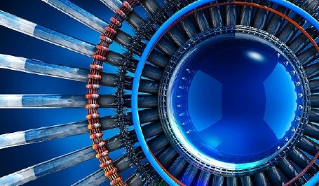 Digital art of a glowing blue glass dome ringed by metallic machinery and radiating rods