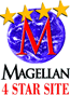 Magellan 4 Star Site badge with gold stars over a globe