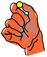 Drawing of an orange hand holding up a small glowing yellow orb between finger and thumb