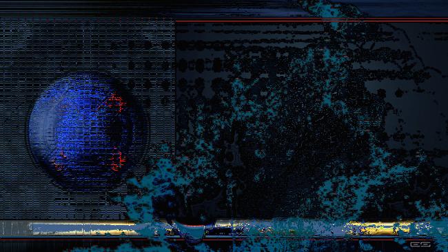 Dark blue technological image with a round, glowing blue globe on the left above a long panel of lights