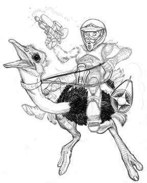Step 3: the pencil drawing further refined, with the water gun and rocket pack in place
