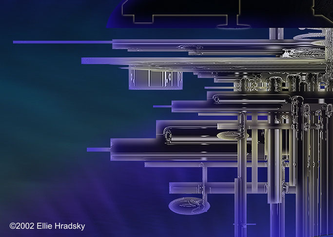 Closeup of the Pisces Quad's shielded circuitry and instrumentation, layered metallic pipes and panels