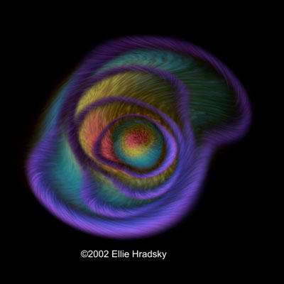 A swirling rainbow-colored wormhole folding in on itself against black space