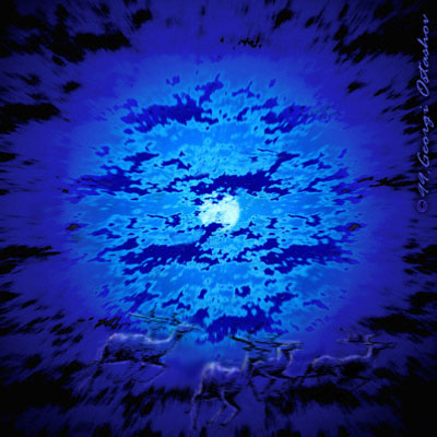 Abstract image of a glowing blue burst radiating from a bright center, framed in black