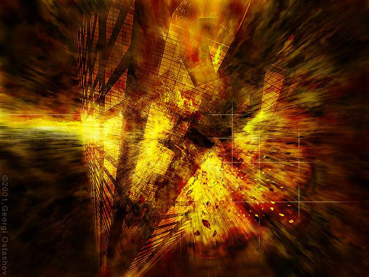 Abstract burst of fiery orange and yellow streaks against black