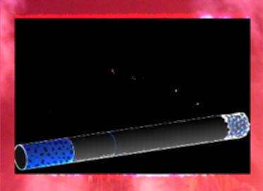 A cigarette drifting through black starry space inside a pink border