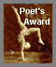 Poet's Award badge showing a sepia photo of a gymnast doing a handstand